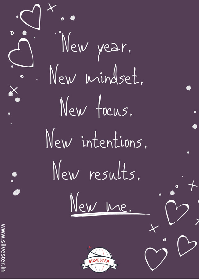  Motivierende und inspirierende Sprüche für das neue Jahr: "New year. New mindset. New focus. New intentions. New results. New me.", was so viel heißt wie "Neues Jahr. Neue Denkweise. Neuer Fokus. Neue Pläne. Neue Ergebnisse. Neues Ich." 